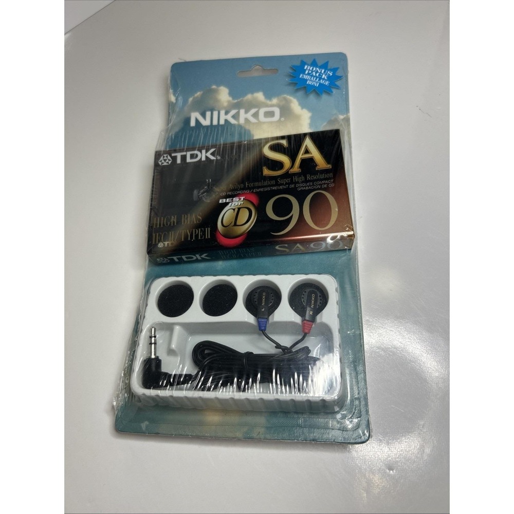 VTG Nikko Earbuds w/ Extra Ear Cushions & TDK SA90 Audio Cassette Tape (Blank)‎